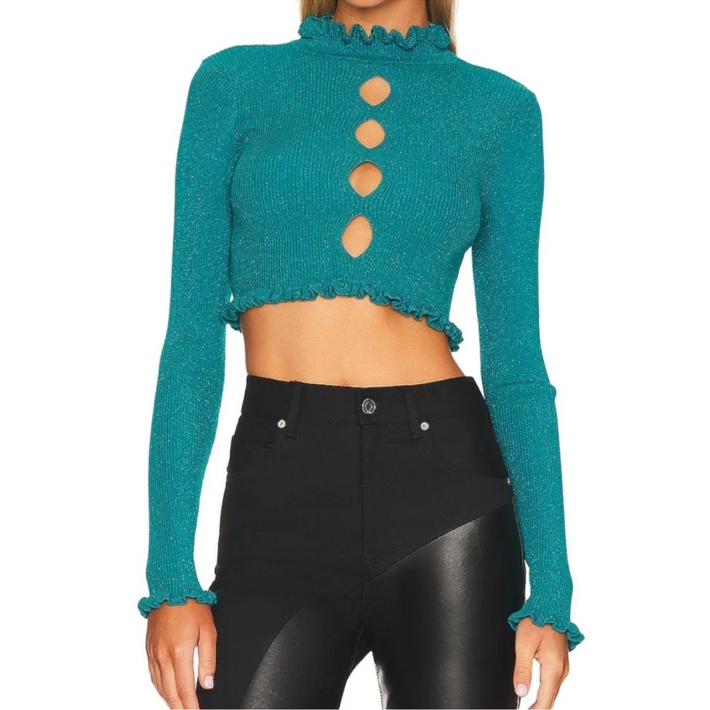 For Love and Lemons Teal Long Sleeve Crop Top